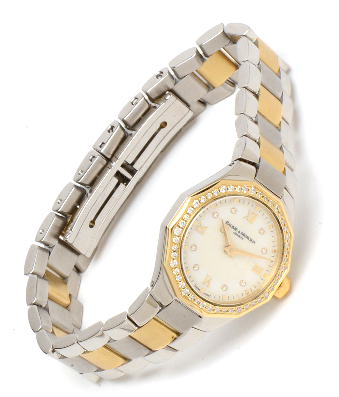 Baume & Mercier Riviera 18K Gold & Steel Mother of Pearl and Diamond Face Quartz Watch