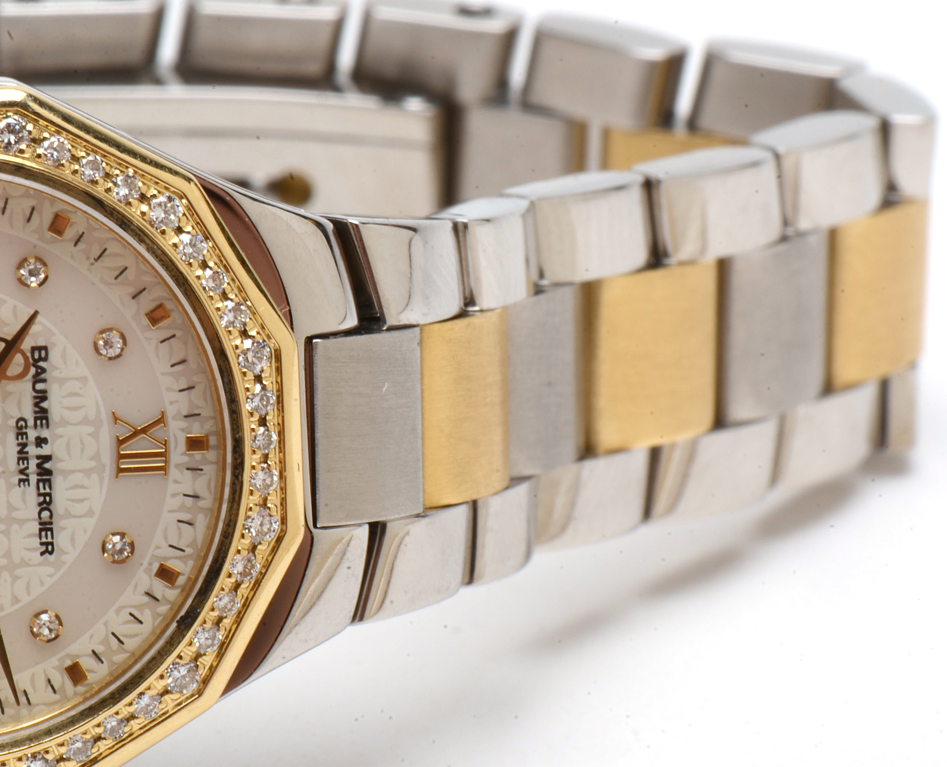 Baume & Mercier Riviera 18K Gold & Steel Mother of Pearl and Diamond Face Quartz Watch