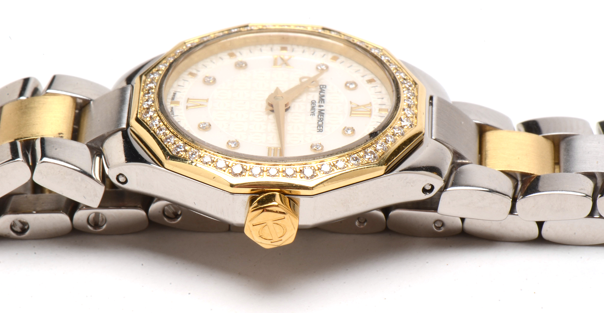 Baume & Mercier Riviera 18K Gold & Steel Mother of Pearl and Diamond Face Quartz Watch