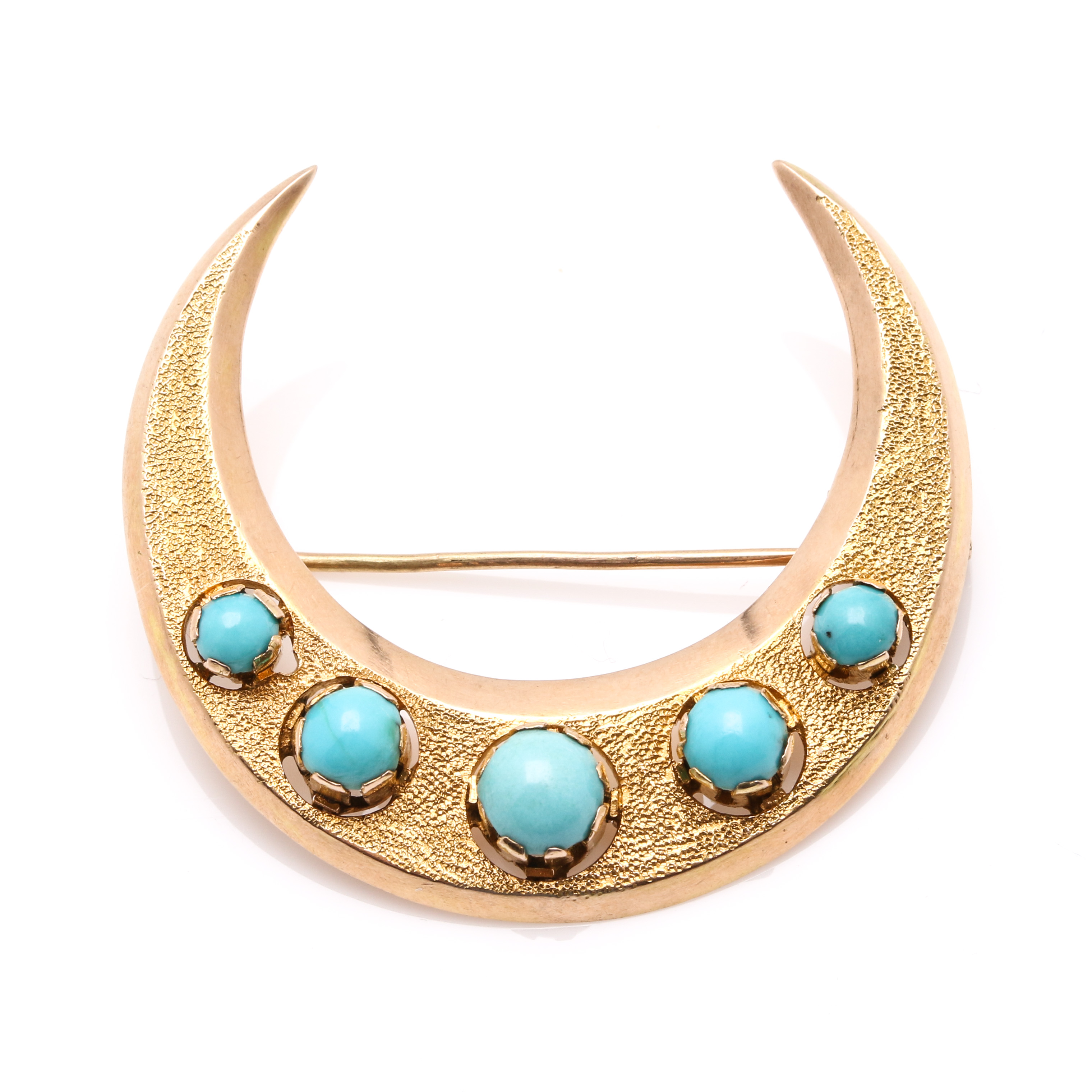 14K Yellow Gold Turquoise Crescent Brooch