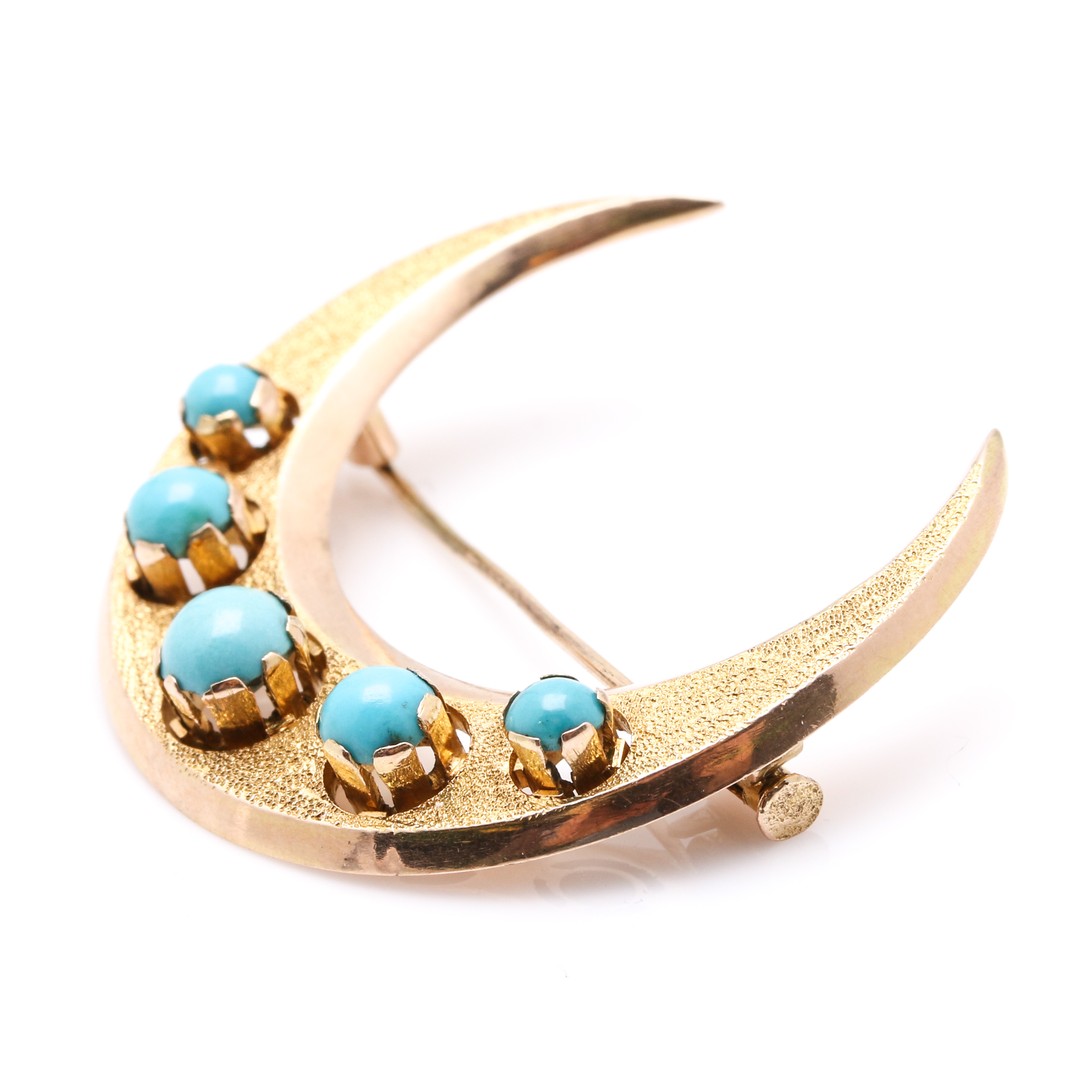 14K Yellow Gold Turquoise Crescent Brooch