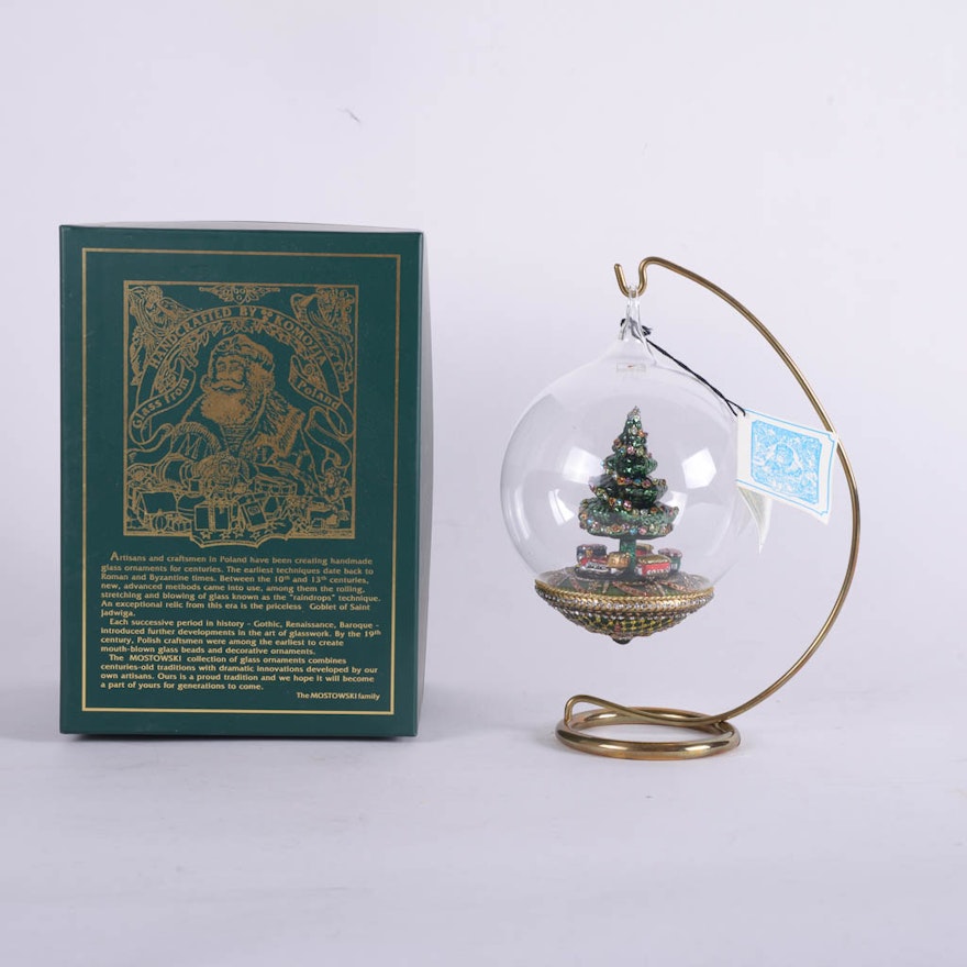 Mostowski Handmade Glass Christmas Ornament With Stand
