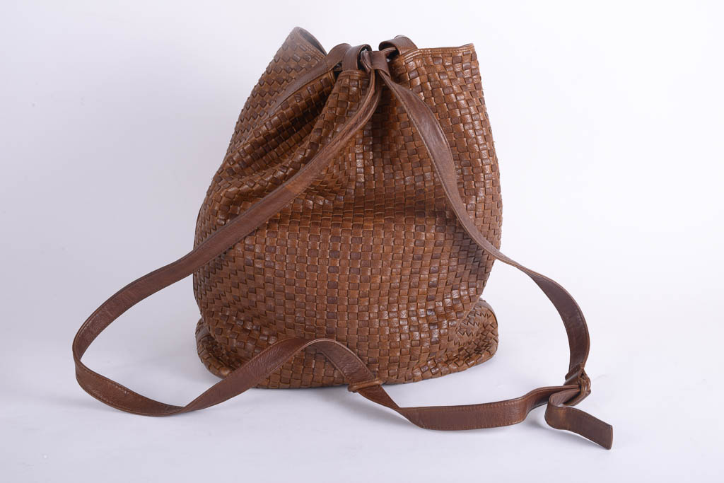 Vintage Fendi Brown Woven Leather Bucket Bag