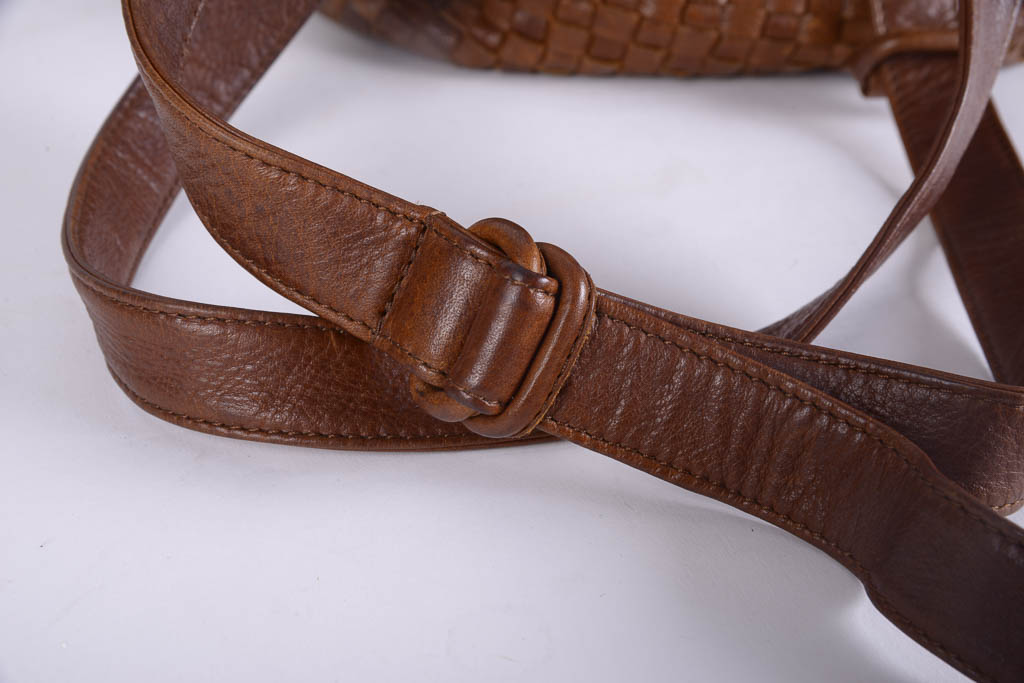 Vintage Fendi Brown Woven Leather Bucket Bag