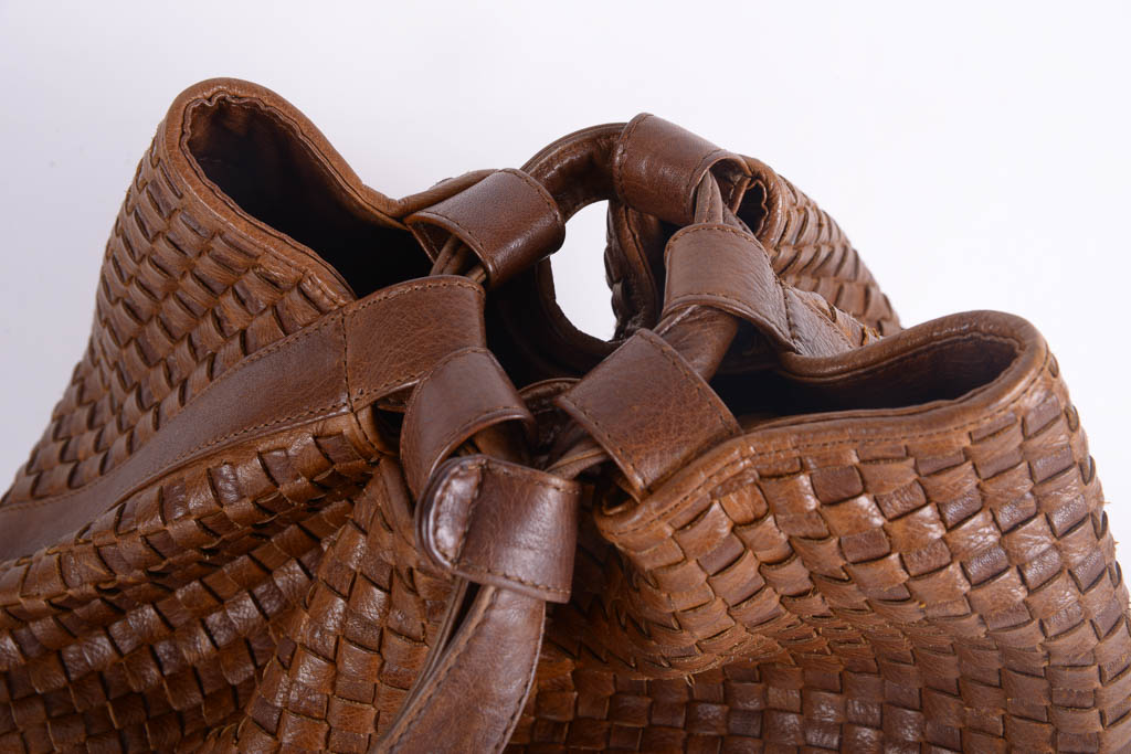 Vintage Fendi Brown Woven Leather Bucket Bag