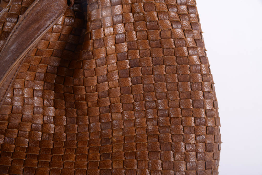 Vintage Fendi Brown Woven Leather Bucket Bag