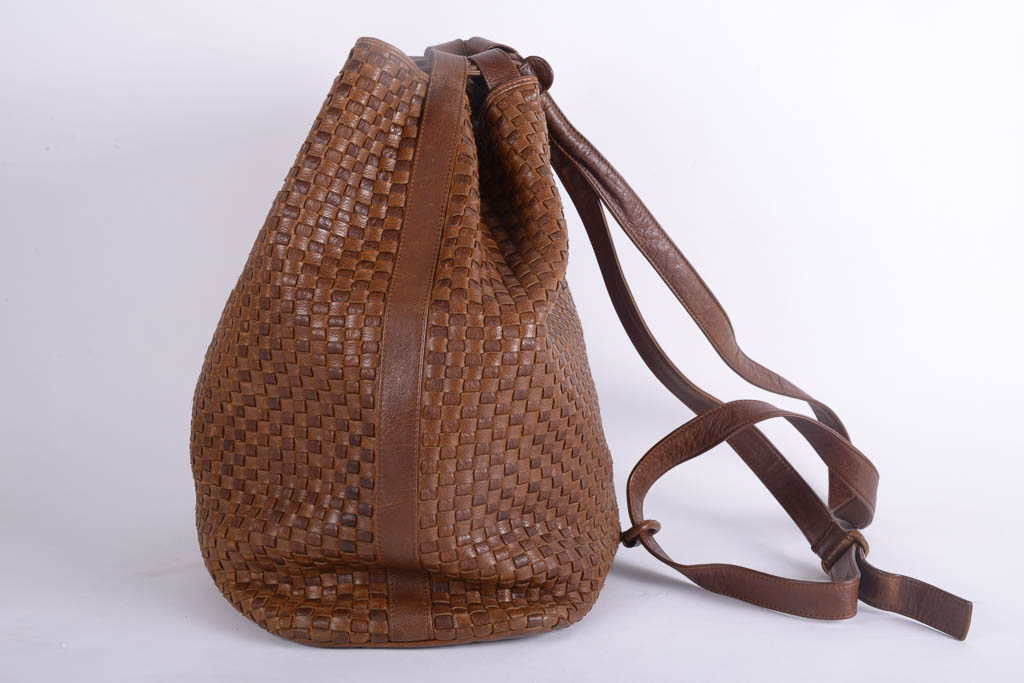 Vintage Fendi Brown Woven Leather Bucket Bag