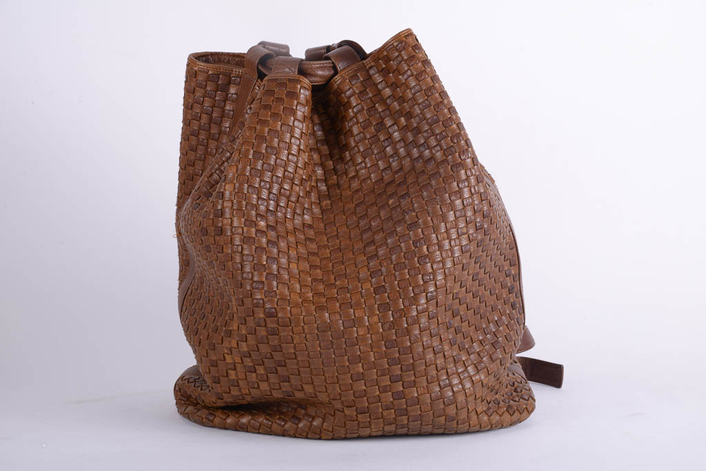 Vintage Fendi Brown Woven Leather Bucket Bag