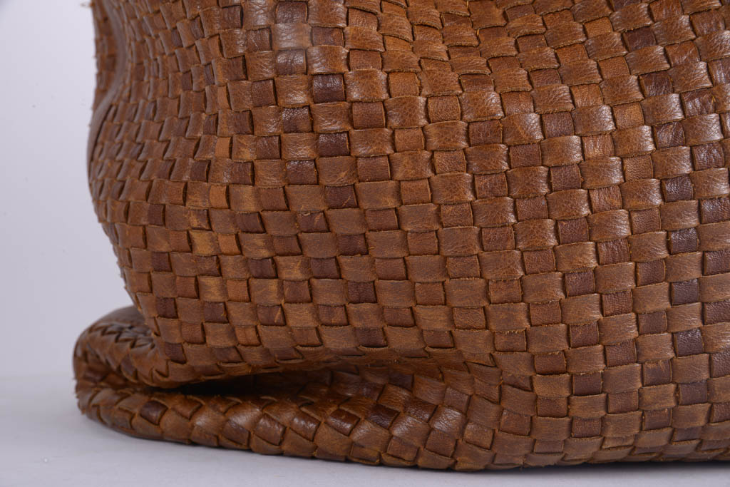 Vintage Fendi Brown Woven Leather Bucket Bag