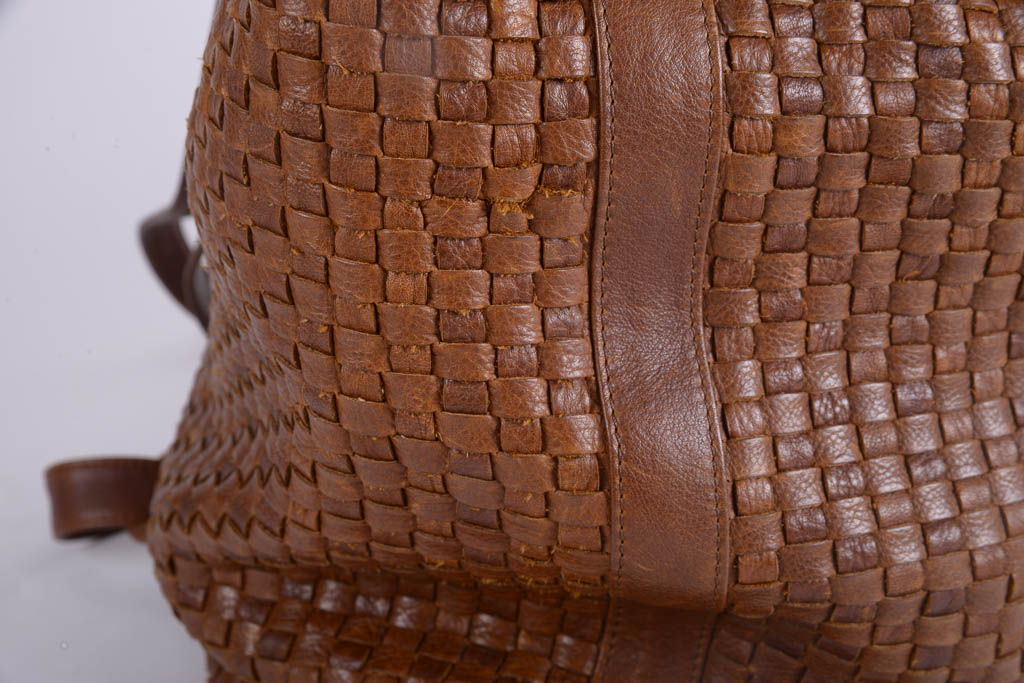 Vintage Fendi Brown Woven Leather Bucket Bag