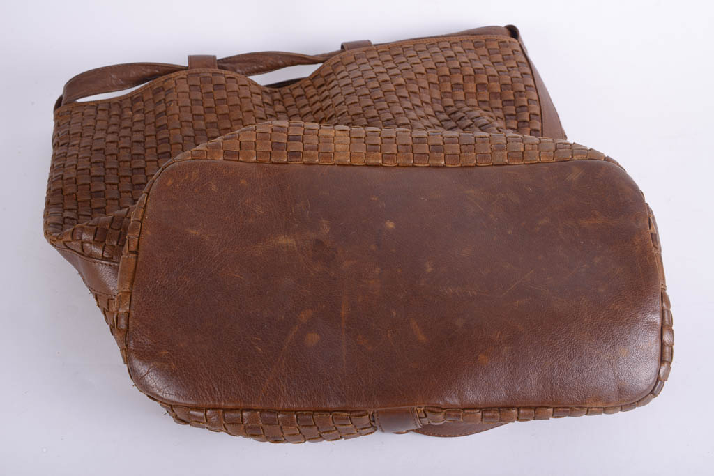 Vintage Fendi Brown Woven Leather Bucket Bag