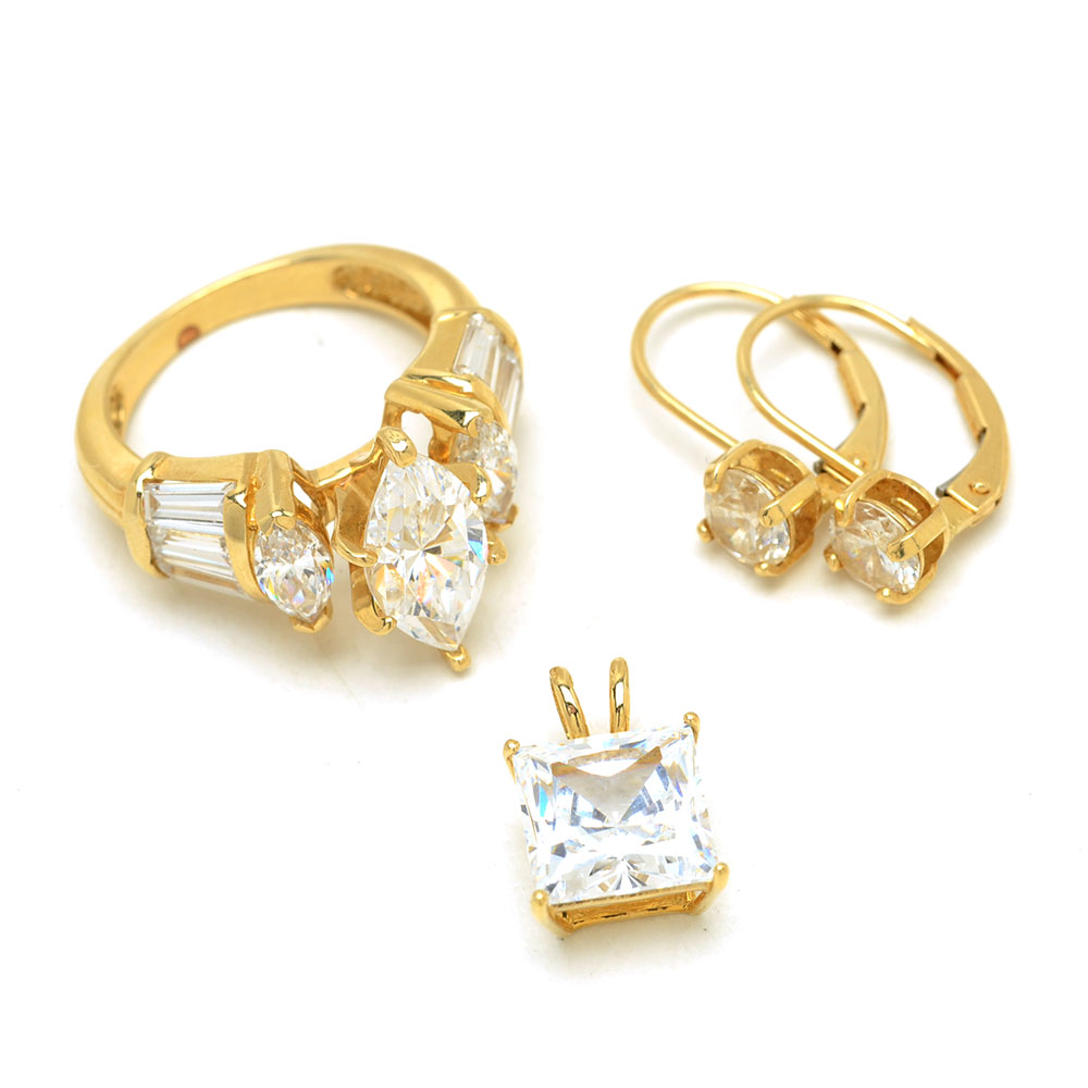 14K Yellow Gold Jewelry with Cubic Zirconia Stones