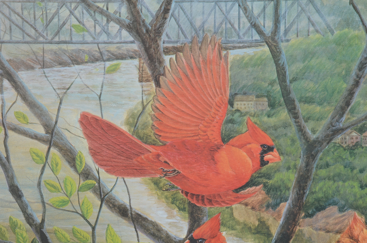 John Ruthven Signed Limited Edition Offset Lithograph "Cardinals on the Ohio"