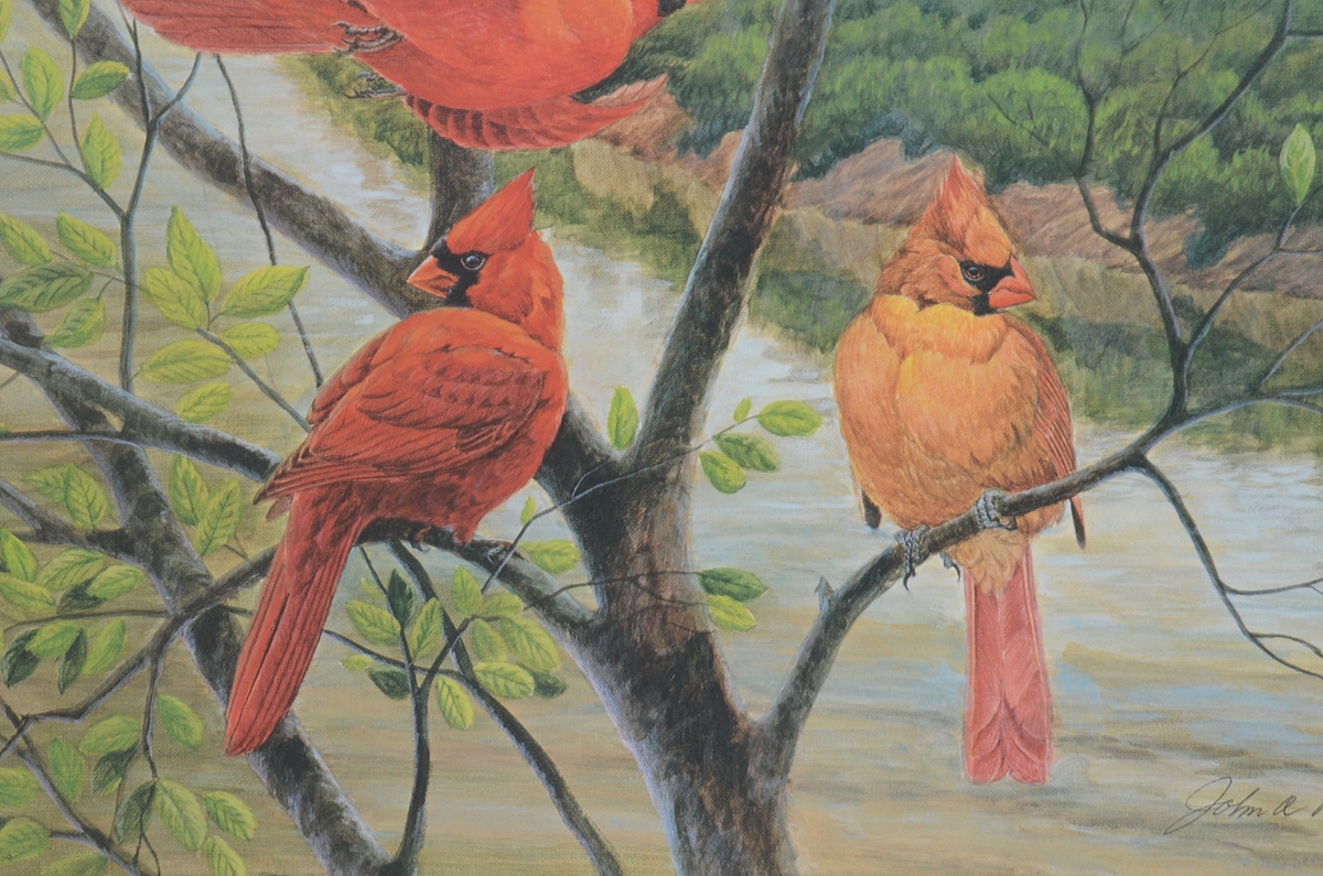 John Ruthven Signed Limited Edition Offset Lithograph "Cardinals on the Ohio"