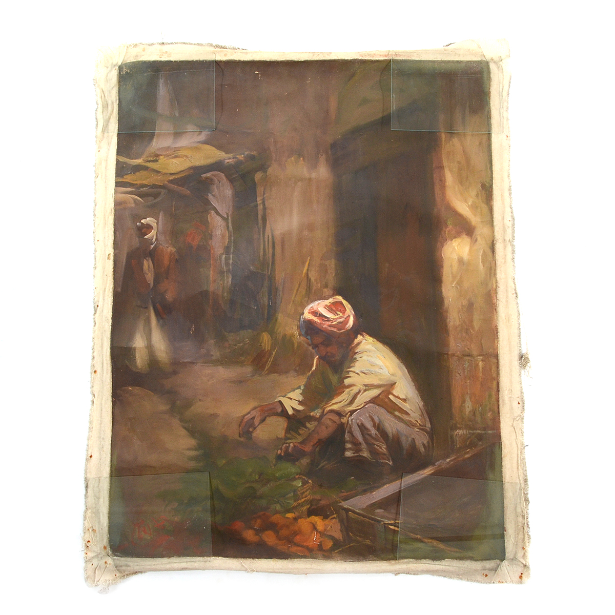 Vintage Oil Painting on Canvas of a Middle Eastern Street Scene