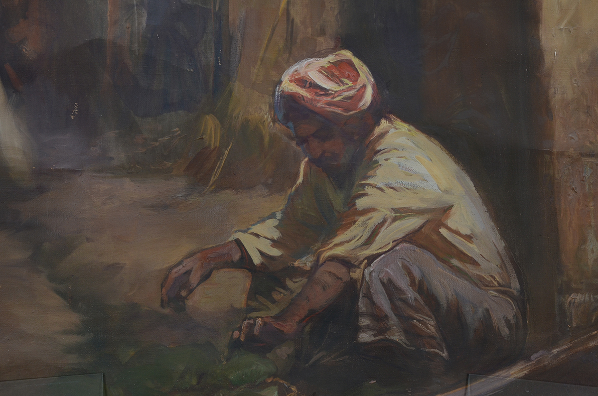 Vintage Oil Painting on Canvas of a Middle Eastern Street Scene