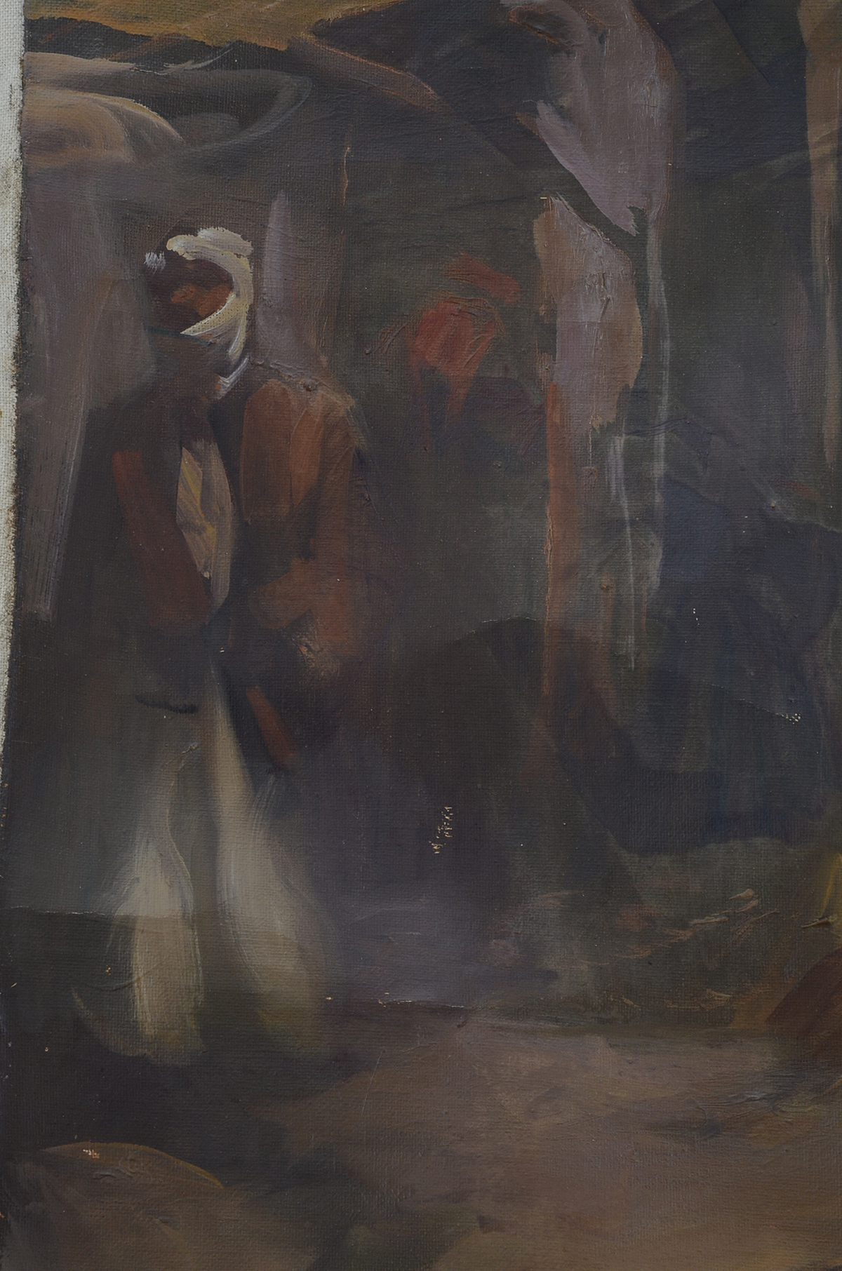 Vintage Oil Painting on Canvas of a Middle Eastern Street Scene