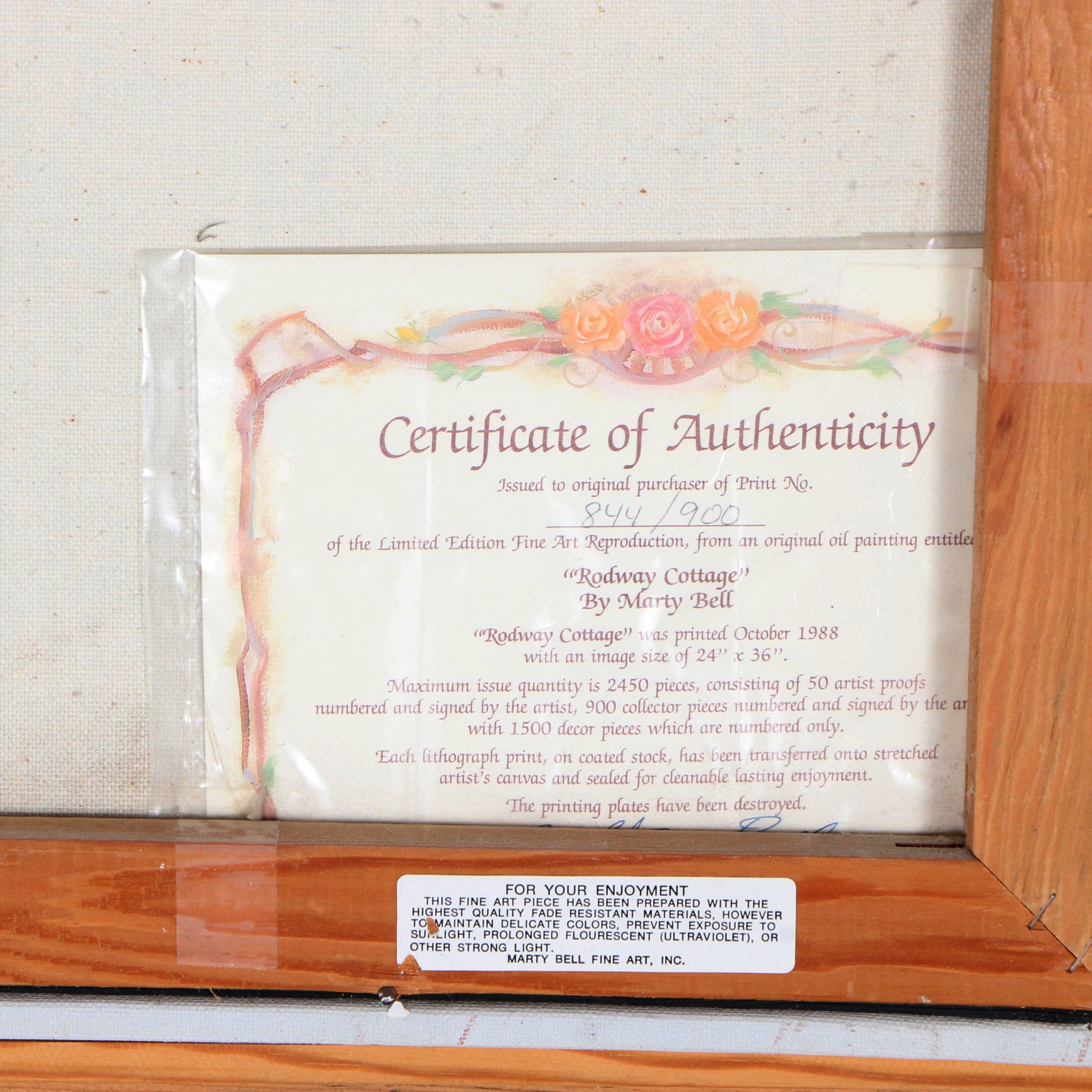 Marty Bell Limited Edition Offset Lithograph on Canvas "Rodway Cottage"