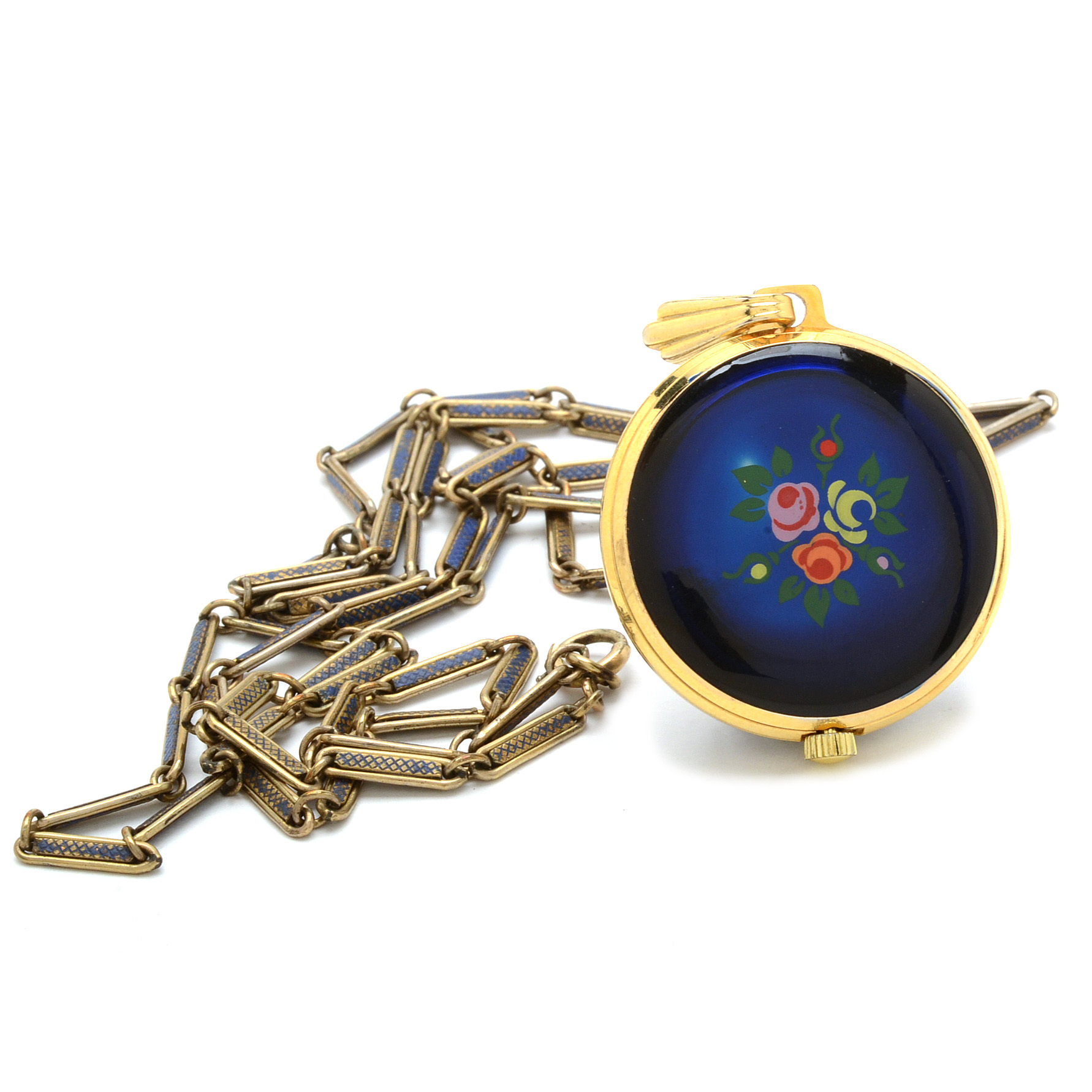 Vintage Fero Feldman Enameled Watch Pendant Necklace