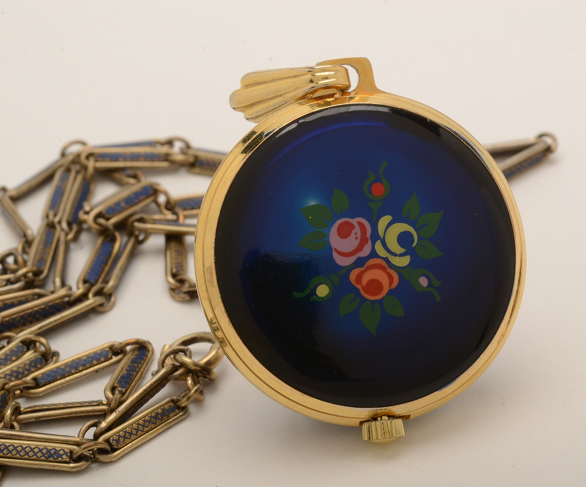 Vintage Fero Feldman Enameled Watch Pendant Necklace