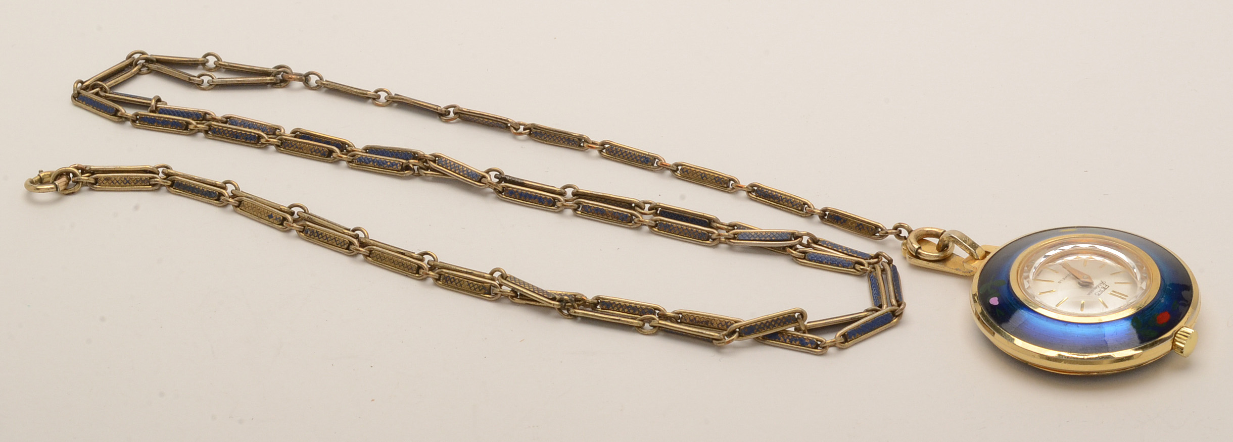 Vintage Fero Feldman Enameled Watch Pendant Necklace