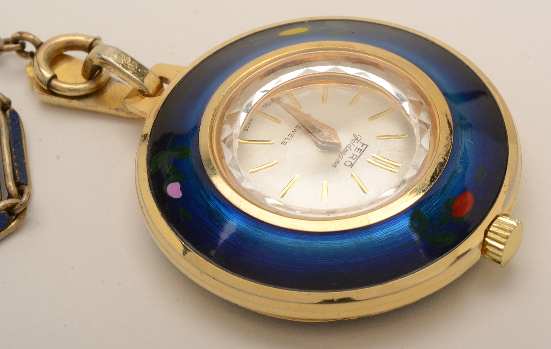 Vintage Fero Feldman Enameled Watch Pendant Necklace
