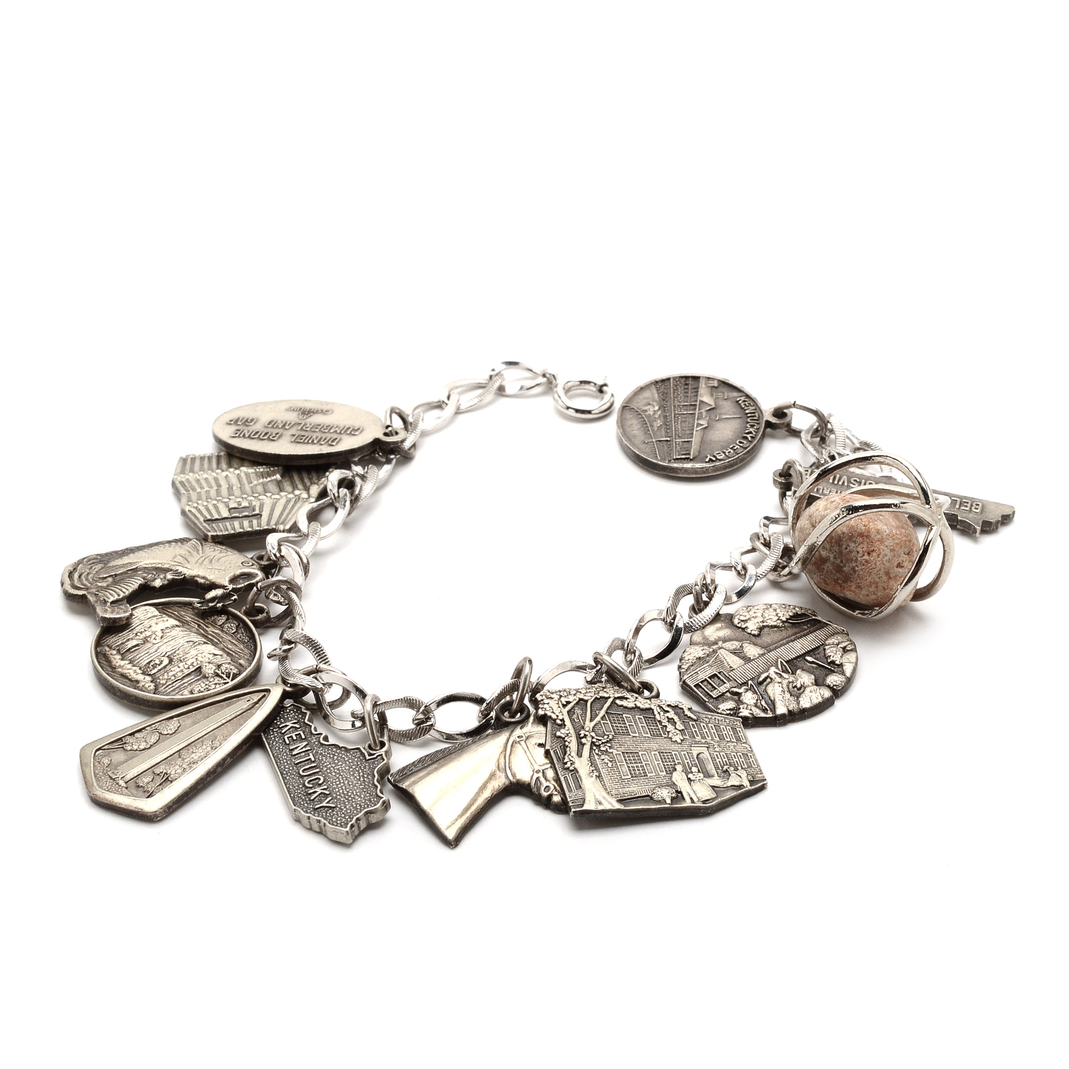 Vintage Silver Charm Bracelet with Sterling Kentucky Motif Charms