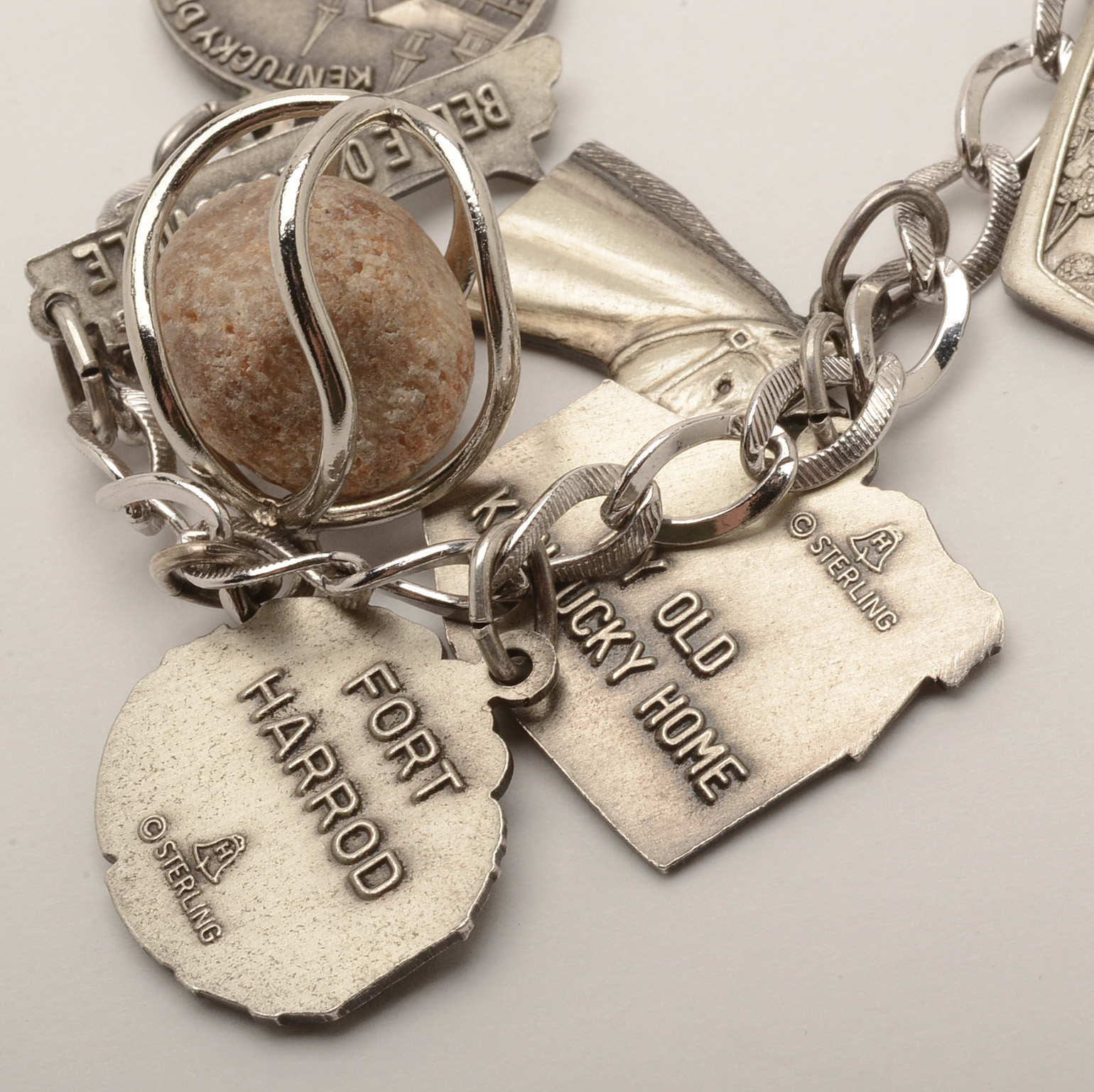 Vintage Silver Charm Bracelet with Sterling Kentucky Motif Charms