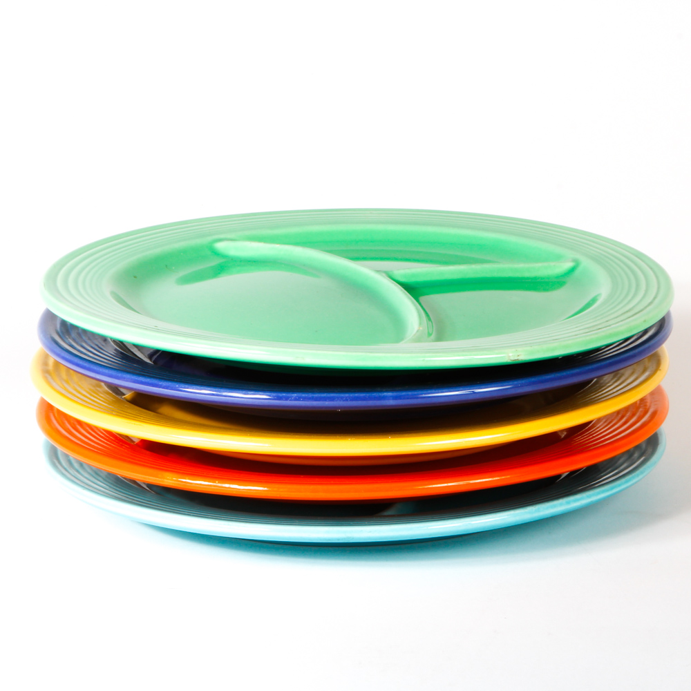 Collection of Vintage Fiestaware Grill Plates Including Radiation Red