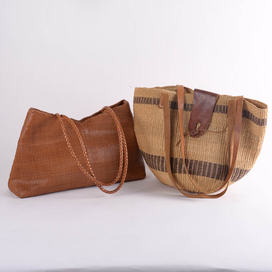 Natural Straw and Woven Leather Tote Bags Featuring Falor Le Borse