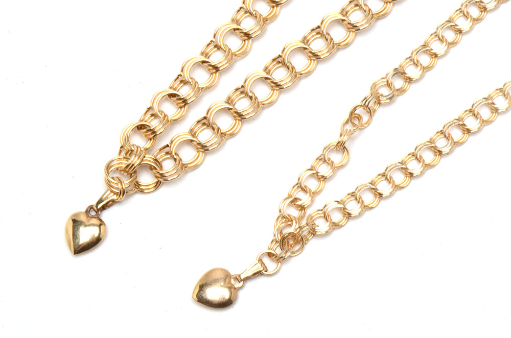 Two 14K Yellow Gold Chain Bracelets