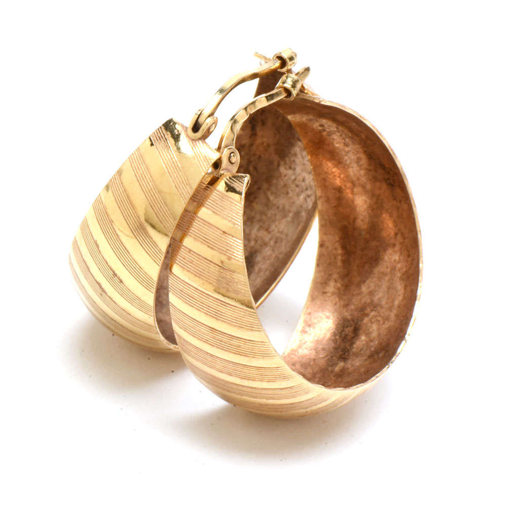 Italian 14K Yellow Gold Hoop Earrings and 14K Cultured Pearl Pin