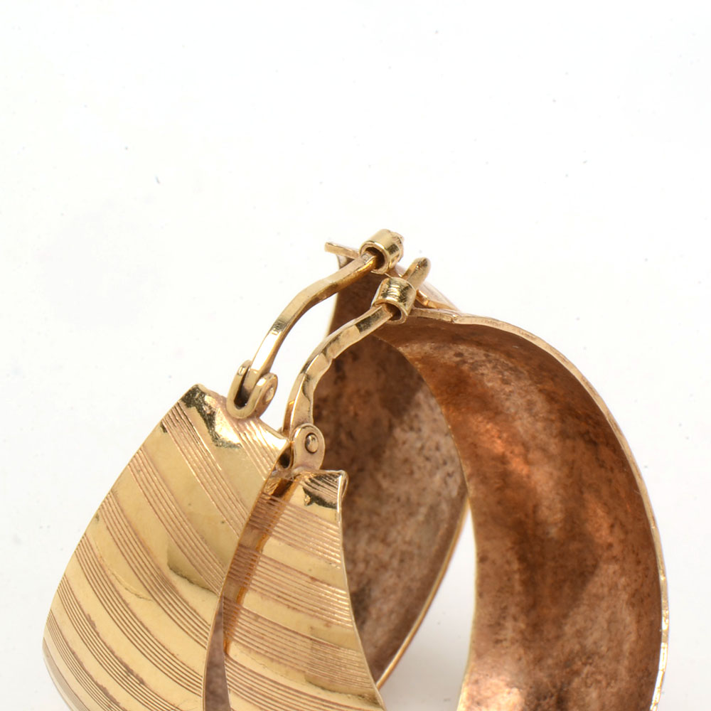 Italian 14K Yellow Gold Hoop Earrings and 14K Cultured Pearl Pin