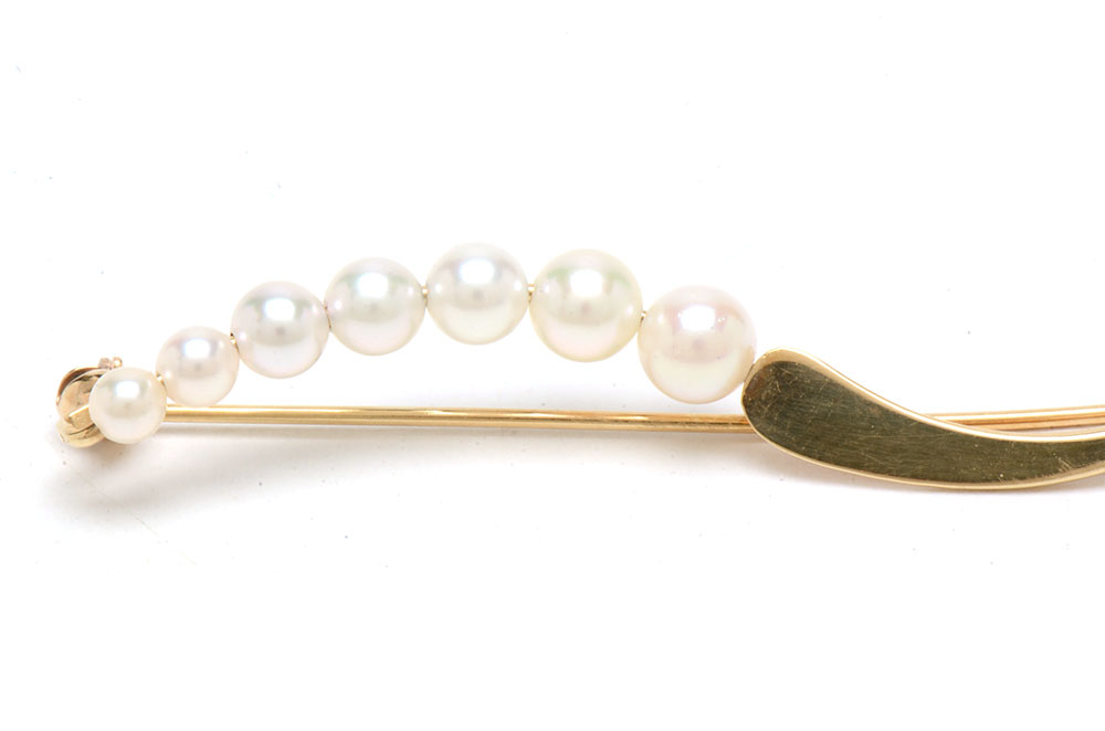 Italian 14K Yellow Gold Hoop Earrings and 14K Cultured Pearl Pin