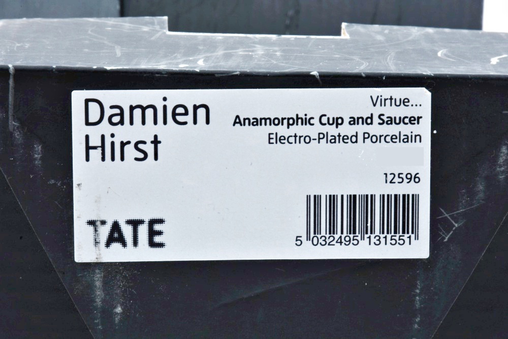 Four Damien Hirst "Virtue" Electroplated Cups and Saucers