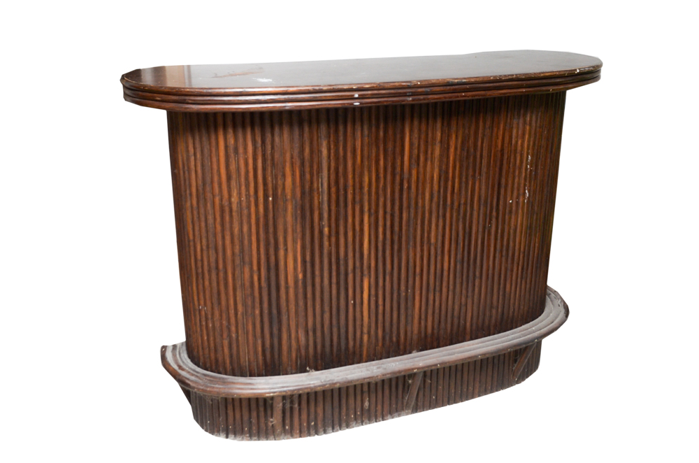 Vintage Tiki Bar With Rattan Bar Stools