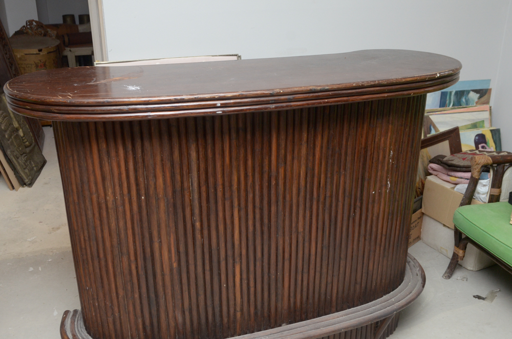 Vintage Tiki Bar With Rattan Bar Stools