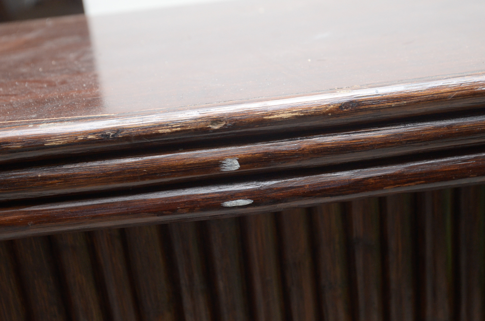 Vintage Tiki Bar With Rattan Bar Stools