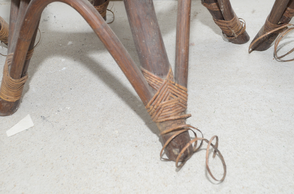 Vintage Tiki Bar With Rattan Bar Stools