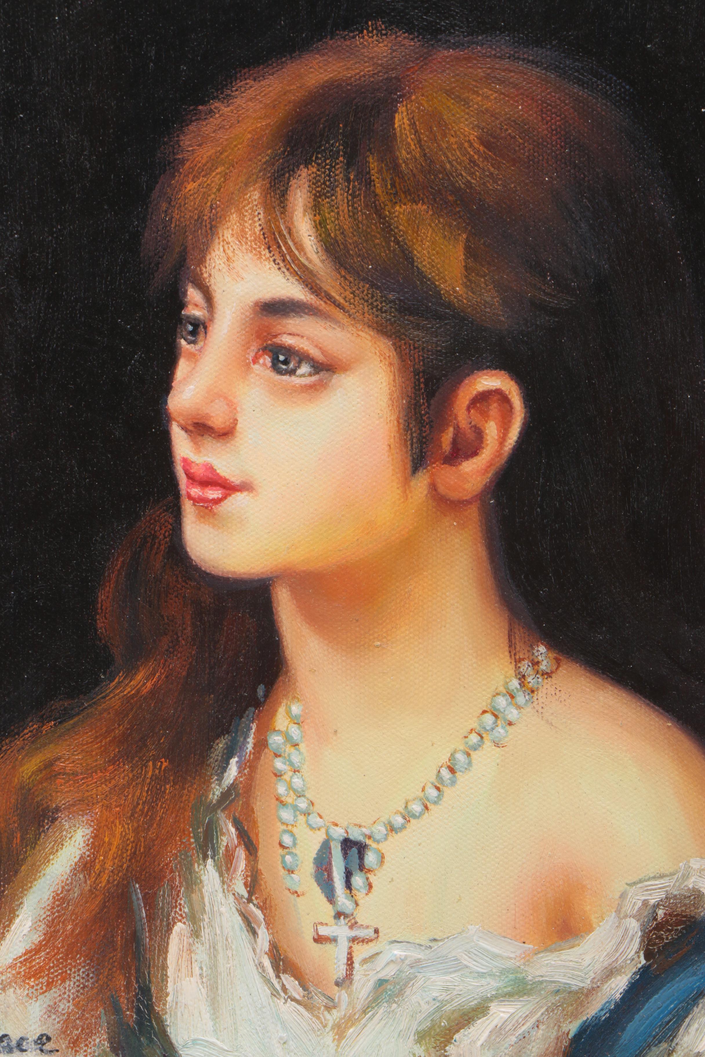 T. Grace Oil Portrait Painting of a Young Woman