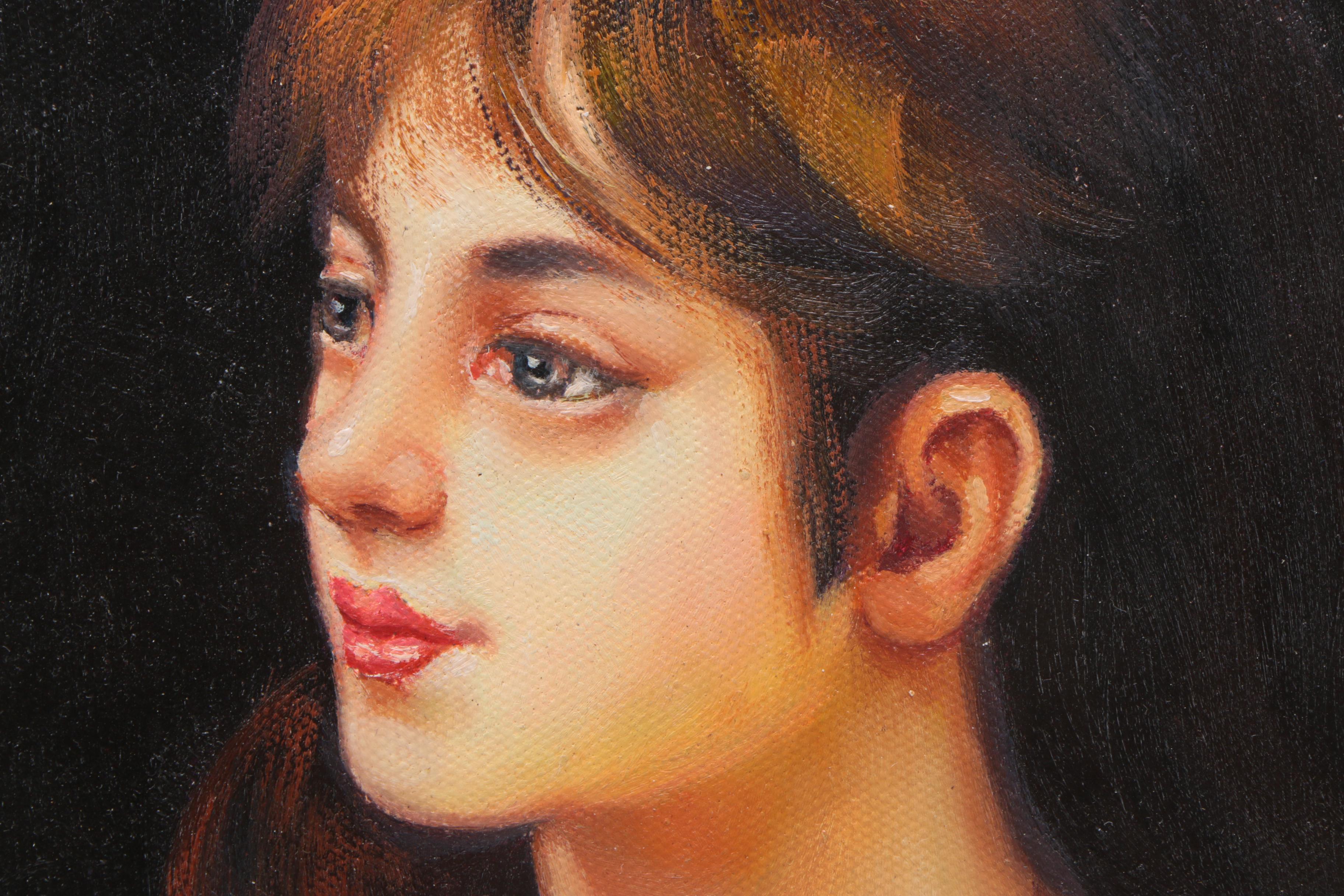 T. Grace Oil Portrait Painting of a Young Woman