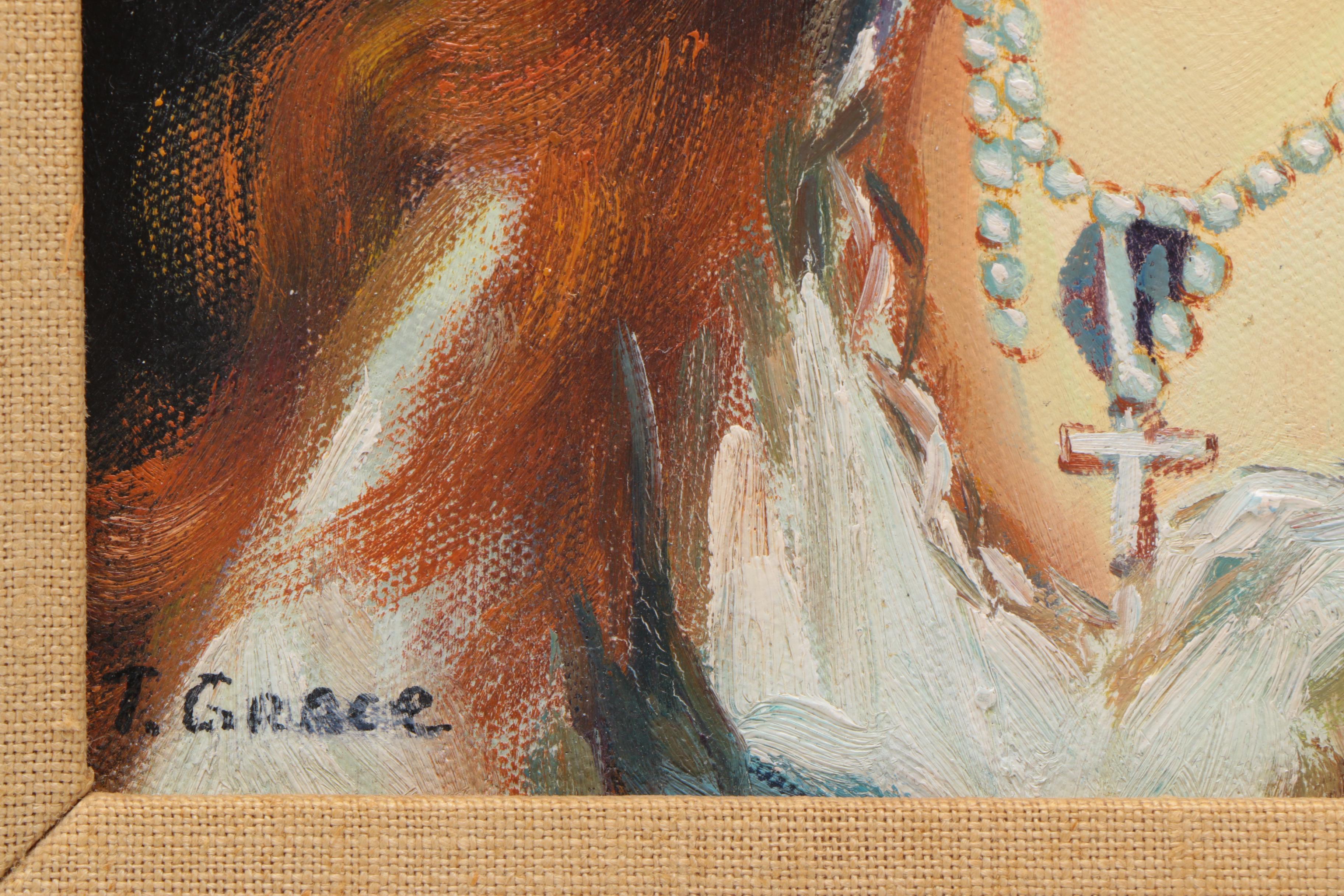 T. Grace Oil Portrait Painting of a Young Woman