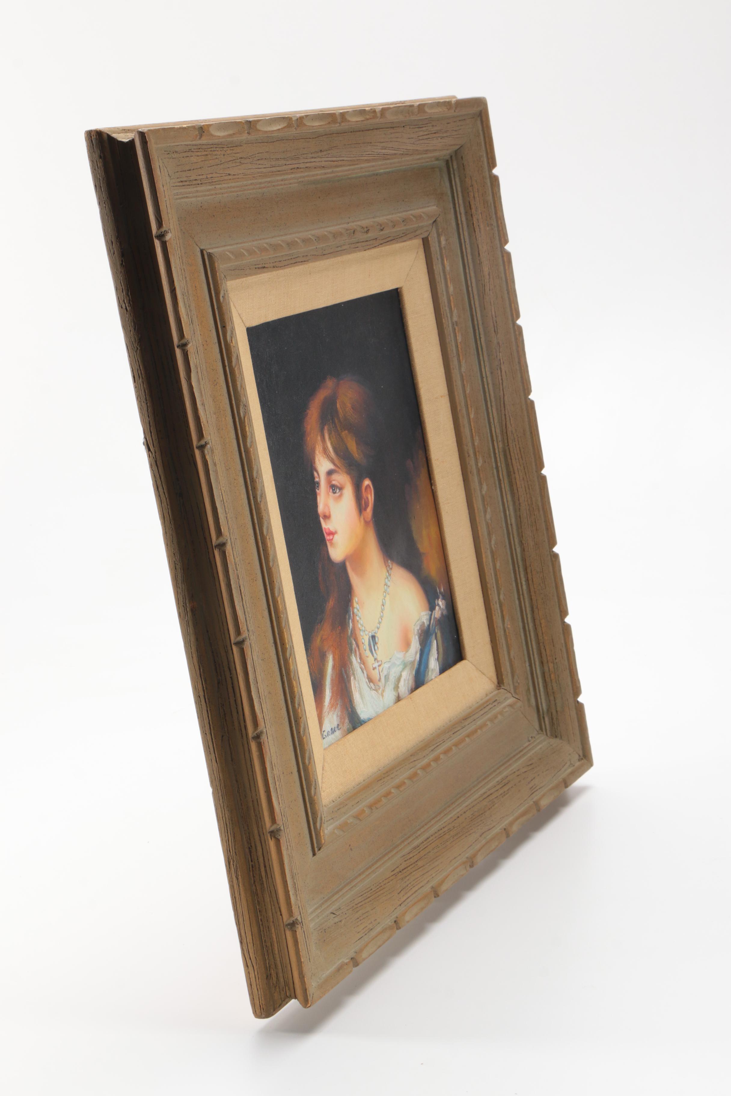 T. Grace Oil Portrait Painting of a Young Woman