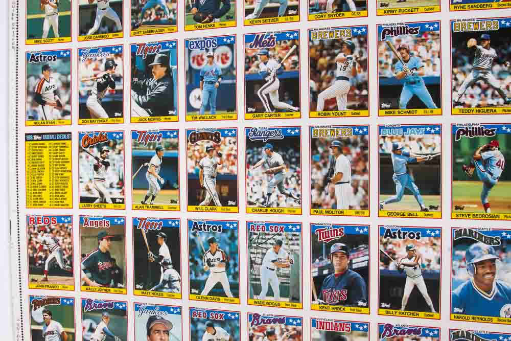 Four Sheets of Uncut 1988 Topps Sports Trading Cards