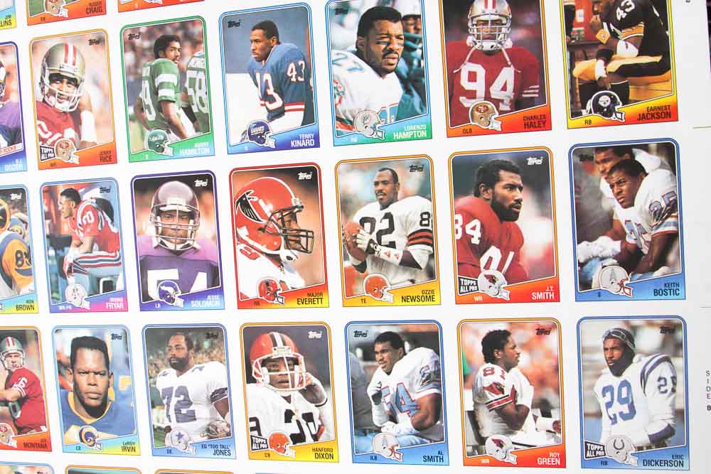 Four Sheets of Uncut 1988 Topps Sports Trading Cards