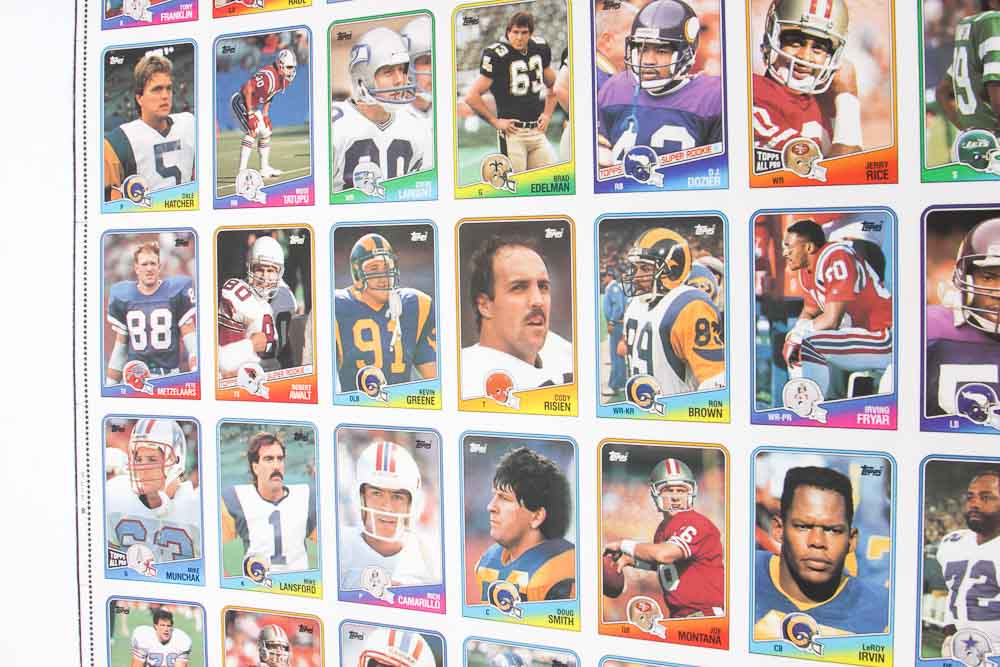 Four Sheets of Uncut 1988 Topps Sports Trading Cards