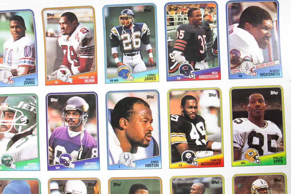 Four Sheets of Uncut 1988 Topps Sports Trading Cards