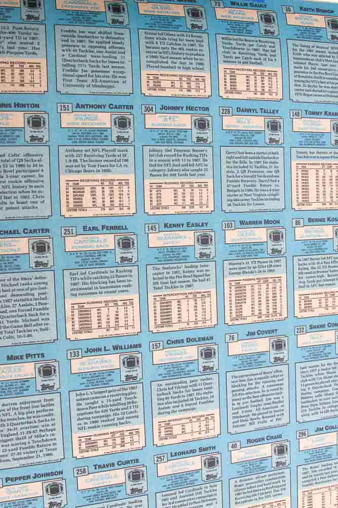Four Sheets of Uncut 1988 Topps Sports Trading Cards