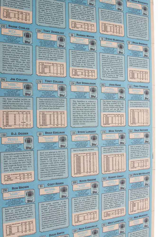Four Sheets of Uncut 1988 Topps Sports Trading Cards