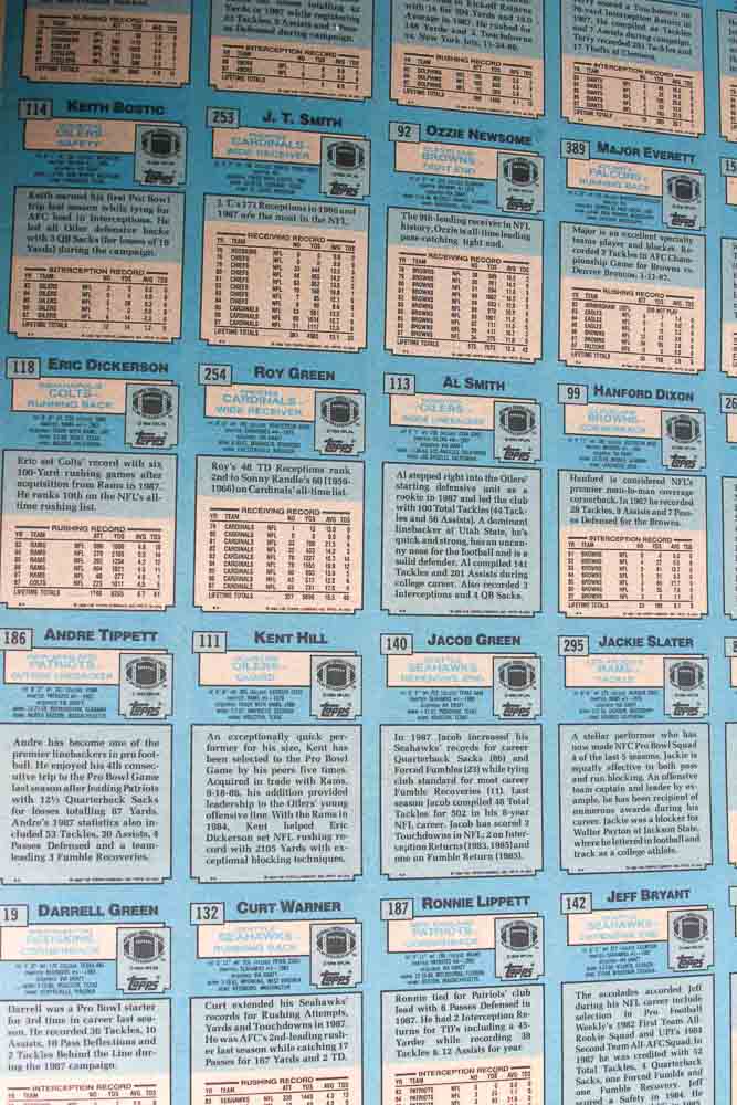 Four Sheets of Uncut 1988 Topps Sports Trading Cards
